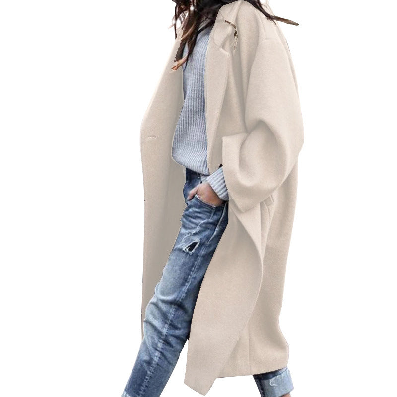 Casual Long Jacket With Pockets Solid Color Single Breasted Lapel Woolen Coat For Women Warm Winter Clothing Casual Long Jacket With Pockets Solid Color Single Breasted Lapel Woolen Coat For Women Warm Winter Clothing
